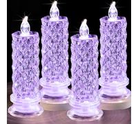 SupBri Rose Shadow LED Flameless Candles, 4PCS Romantic Battery Operated Candles Led Pillar Candles for Valentine's Day Romantic Propose Anniversary Wedding Deco(Purple,D 2.5" x H 7.2")