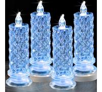 SupBri Rose Shadow LED Flameless Candles, 4PCS Romantic Battery Operated Candles Led Pillar Candles for Valentine's Day Romantic Propose Anniversary Wedding Decorations(Blue,D 2.5" x H 7.2")