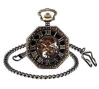 SUPBRO Damen Herren Taschenuhr Hexagon Analog Handaufzug Mechanische Kettenuhr Uhr mit Halskette Pullover Kette