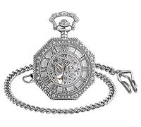 SUPBRO Damen Herren Taschenuhr Hexagon Analog Handaufzug Mechanische Kettenuhr Uhr mit Halskette Pullover Kette