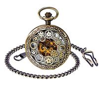 SUPBRO Damen Herren Taschenuhr Retro Zahnrad Analog Mechanische Kettenuhr Uhr mit Halskette Pullover Kette