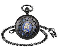 SUPBRO Women's Men's Pocket Watch Hole Analogue Mechanical Chain Watch Pocket Watch with Necklace Pullover Chain Digital, black