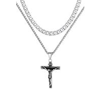 Supcare 18+2" Silver Cross and Chain, Adjustable Medical-Grade 316L Stainless Steel Necklace, Christian Cross Necklace for Father’s Day/Christmas (Gift Box Included)