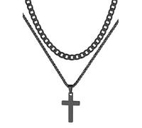 Supcare Black Cross Necklace for Men, 18+2" Double-Layer Mens Necklace, Cross Chain for Men with Horsebit Chain, Retro Punk Style