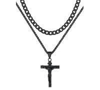 Supcare Black Cross Necklace for Men, Double-Layer Mens Necklace, Cross Chain for Men with Horsebit Chain, Retro Punk Style