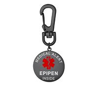 Supcare Black Medical Alert Keychain Tag Epipen Stainless Steel Emergency Reminder Keyrings