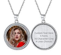 Supcare Bling Big Medal Necklace with Customised Round Photo 925 Sterling Silver 16inch 40cm Chain Memorial Jewellery