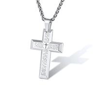 Supcare Cross Chain for Men, Adjustable Medical-Grade 316L Stainless Steel Necklace, Christian Cross Necklace Lord's Prayer Jewellery for Father’s Day/Christmas (Silver/Gold/Black)