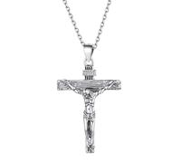 Supcare Crucifix Cross Necklace for Men, 925 Sterling Silver INRI Cross Neck Chain 18"+2" inches, Catholic Gifts for Family Friends