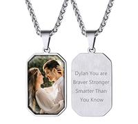 Supcare Custom Photo Octangle Tag Picture Pendant Necklaces for Men Dad Memorial Engraved Jewellery Keepsake Family Portriat Printing