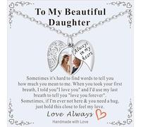 Supcare Daughter-Exclusive Photo Locket Necklace, Hollow Pattern Silver Heart Necklace with Custom Photo + Laser Engraving, Personalised Necklaces for Girls, Includes Card and Jewelry Box