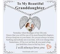 Supcare Granddaughter-Exclusive Photo Necklace, Heart-Wing Custom Necklace with Photo, Blessing Phrases Engraving, Waterproof Epoxy Craft, Personalised Necklaces for Girls (Jewelry Box & Card)