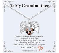 Supcare Grandma-Exclusive Custom Heart Photo Necklace, Hollow Pattern Heart Locket with Photo Inlay and Laser Engraving, Waterproof Epoxy Resin Craft, Silver Locket Including Card and Jewelry Box
