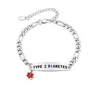 Supcare Medical Bracelets for Men, High Polish Medical Symbol Type 2 Diabetes ID Bracelet Stainless Steel, Adjustable Figaro Chain Bracelets 19cm+5cm