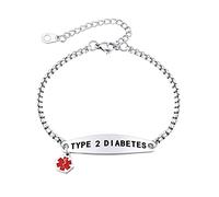 Supcare Medical Bracelets for Men, High Polish Medical Symbol Type 2 Diabetes ID Bracelet Stainless Steel, Resizable Box Chain Bracelets19cm+5cm