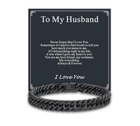 Supcare Men's Bracelets for Husband, 19cm Black Chain Bracelet for Men with To My Husband Card, Hand Polishing, Cuban Link Chain for Husband on Wedding Anniversary/Birthday & Christmas