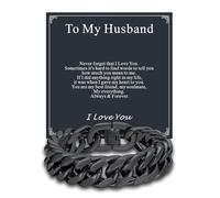 Supcare Men's Bracelets for Husband, 21cm Black Chain Bracelet for Men with To My Husband Card, Hand Polishing, Cuban Link Chain for Husband on Wedding Anniversary/Birthday & Christmas