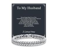 Supcare Men's Bracelets for Husband, 21cm Silver Chain Bracelet for Men with To My Husband Card, Hand Polishing, Cuban Link Chain for Husband on Wedding Anniversary/Birthday & Christmas