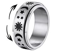 Supcare Mens Fidget Rings, Spinning Celtic Knot/Moon and Stars Anxiety Ring Stainless Steel, Size O-Z+3
