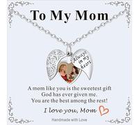 Supcare Mom-Exclusive Personalised Necklace, 20"+2" Heart-shaped Hollow Locket Necklace with Waterproof Epoxy, Holds Parent-Child Photos + Engraved Blessing Words (Card and Elegant Gift Box)
