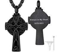 Supcare Personalised Black Celtic Cross Pendant Urn Necklaces for Ashes Human Cremains Memorial Jewellery 55cm Wheat Chain