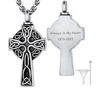 Supcare Personalised Celtic Cross Pendant Urn Necklaces for Ashes Stainless Steel Cremation Jewellry Rememberance Memorial Keepsakes