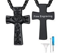 Supcare Personalised Cross Pendant Urn Necklaces Black Celtic Knot Pendant Holding Human Ash Cremains Memorial Loss of Dad Gift