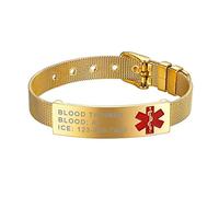 Supcare Personalised Medical Alert Bracelet for Men, 316L Stainless Steel Epilepsy Bracelets, Gold Hand-Carved Medical Bracelets for Men UK for Epilepsy, Diabetes, Autism, Menopause