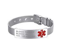 Supcare Personalised Medical Bracelets for Men Women, 316L Stainless Steel Medic Alert Bracelets, Silver Hand-Carved Medical ID Bracelet for Epilepsy, Diabetes, Autism, Menopause, Pregnant Women