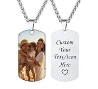 Supcare Picture Necklace Personalized Dog Tag Necklace with Picture Customized Photo Necklace Engraved Memory Pendant Custom Chain Silver Dog Tags for Human Jewelry Gifts for Men Fathers Day