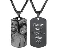 Supcare Picture Necklace Personalized Dog Tag Necklace with Picture Customized Photo Necklace Engraved Memory Pendant Custom Chain Silver Dog Tags for Human Jewelry Gifts for Men Fathers Day