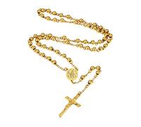 Supcare Rosary Beads Catholic Women's Necklace, Y-Shaped Stainless Steel Prayer Rosary Necklace with Guardian Pendants (St. Michael/St. Christopher/Virgin Mary), Unisex, Boxed in Silver/Gold/Black