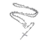 Supcare Rosary Beads Catholic Women's Necklace, Y-Shaped Stainless Steel Prayer Rosary Necklace with Guardian Pendants (St. Michael/St. Christopher/Virgin Mary), Unisex, Boxed in Silver/Gold/Black
