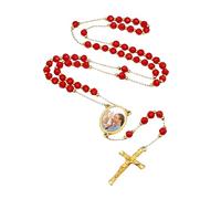 Supcare Rosary Beads Catholic Women's Necklace, Y-Shaped Stainless Steel Prayer Rosary Necklace with Guardian Pendants (St. Michael/St. Christopher/Virgin Mary), Unisex, Boxed in Silver/Gold/Black