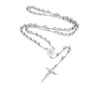 Supcare Rosary Beads Catholic Women's Necklace, Y-Shaped Stainless Steel Prayer Rosary Necklace with Guardian Pendants (St. Michael/St. Christopher/Virgin Mary), Unisex, Boxed in Silver/Gold/Black