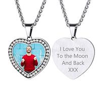 Supcare Sparkling CZ Photo Necklaces for Women, Personalized Engraved Heart Picture Pendant Necklace Stainless Steel, Customized Necklace for Mum Daughters