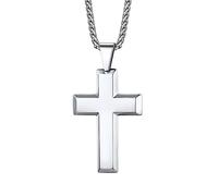 Supcare Stainless Steel Cross Necklace for Men, High Polish Plain Cross Chain Necklaces Simple Jewelry, Christian Gifts for Birthday Fathers Day