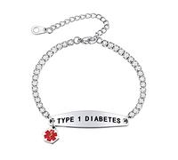 Supcare Stainless Steel Medical Alert Bracelets, Emergency ID Type 1 Diabetes Charm Bracelet with CZ Tennis Chain, Medical Symbol Bracelets for Men Women