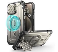 SUPCASE iPhone 15 Pro Max Case with Stand [Compatible with MagSafe] [Built-in Camera Cover] [Military Grade Protection] Strong Magnetic Case for iPhone 15 Pro Max, Grey