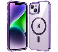 Supdeal Magnetic Case for iPhone 13/14, Compatible with MagSafe Transparent Not-Yellowing Cover Non-slip Grip Military-Grade Shockproof Magnetic Clear Phone Case, 6.1", Purple