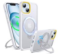 Supdeal Magnetic Stand Case for iPhone 15, [360° Rotating Invisible Kickstand] [Compatible with MagSafe] [Military Grade Protection] Ring Magnet Holder Matte Phone Cover, 6.1'', White
