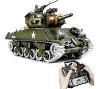 Supdex RC Tank, 1:18 Metal M4A3 Sherman, US WW2 Remote Control Tank, Army Model That Shoots BBs, 2.4GHz Military RC Vehicle with Smoke, Lights, Sound, Recoil Effects for Kids and Adults
