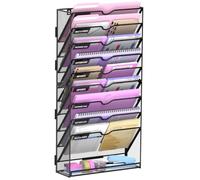SUPEASY 10 Tier Wall File Organizer with Base, Hanging File Organizer, Wall Mounted File Holder for Mail, Documents & Folders, Metal Mesh Wall Organizer for Office Home School Classroom, Black