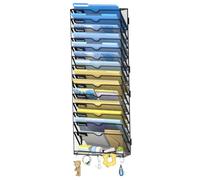 SUPEASY 15 Tier Wall File Organizer with Hooks, Large Capacity Metal Mesh Hanging File Organizer, Wall Mounted Mail & Document Organizer for Home, Classroom, Office Organization, Black