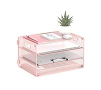 SUPEASY 3 Tier Letter Tray Paper Organiser with Handle, Mesh Desk File Holder, A4 Paper Tray Desk Organiser for School Office Home, Metal Mesh, Pink