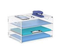 SUPEASY 3 Tier Letter Tray Paper Organiser with Handle, Mesh Desk File Holder, A4 Paper Tray Desk Organiser for School Office Home, Metal Mesh, White