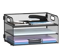SUPEASY 3 Tier Paper Organizer with Handle, Mesh Desk Organizer Letter Tray, Paper Tray Organizer File Organizer for A4 File Folder, Black, 3CDTS-BK-01