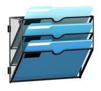 SUPEASY 3-Tier Wall File Holder Organizer with Hooks, Mesh Hanging File Organizer, Mail Organizer Wall Mounted for Papers, Folders, Office Magazine Rack, Black