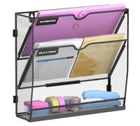SUPEASY 3 Tier Wall File Organizer with Base, Vertical Hanging File Organizer, Wall Mounted File Holder for Mail, Documents & Folders, Metal Mesh Wall Organizer for Office Home School Classroom, Black