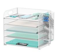 SUPEASY 5 Tier Desk Organizer with Handle & Removable Pen Holders, Mesh Paper/File Organizer for Desk, Paper Letter Tray Organizer for Office Supplies (White)